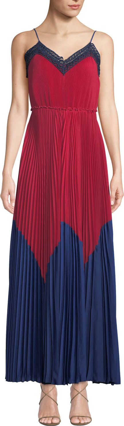 Pinko Pleated Crochet Chiffon Maxi Tank Dress