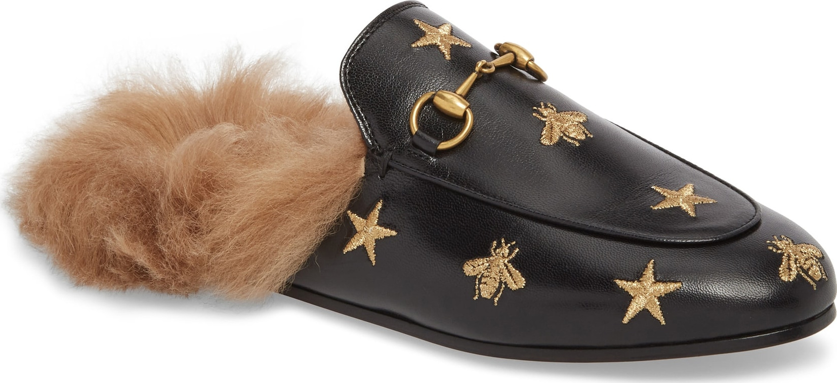 Gucci Princetown Genuine Shearling Bee Loafer Mule