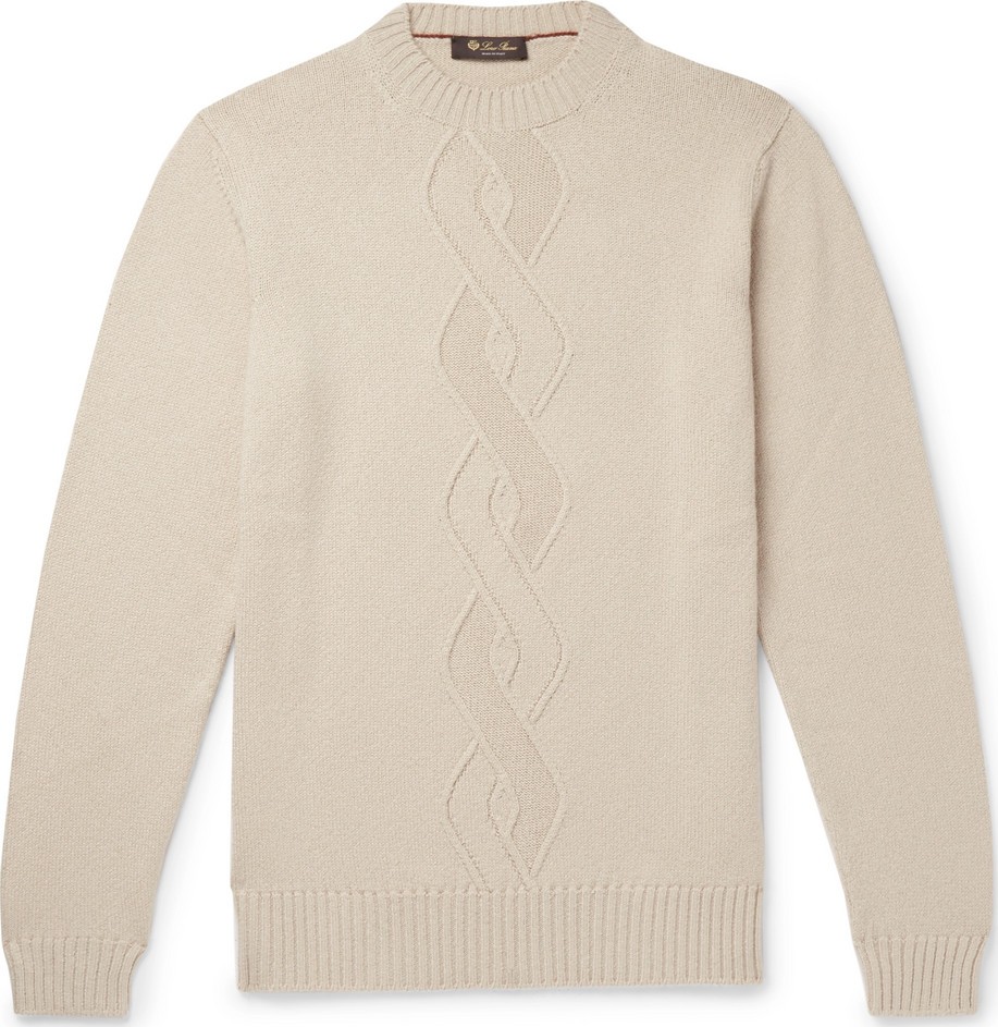 Loro Piana Cable-Knit Cashmere, Silk and Cotton-Blend Sweater