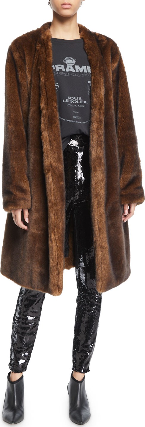 FRAME DENIM Faux-Mink Open-Front Long Jacket