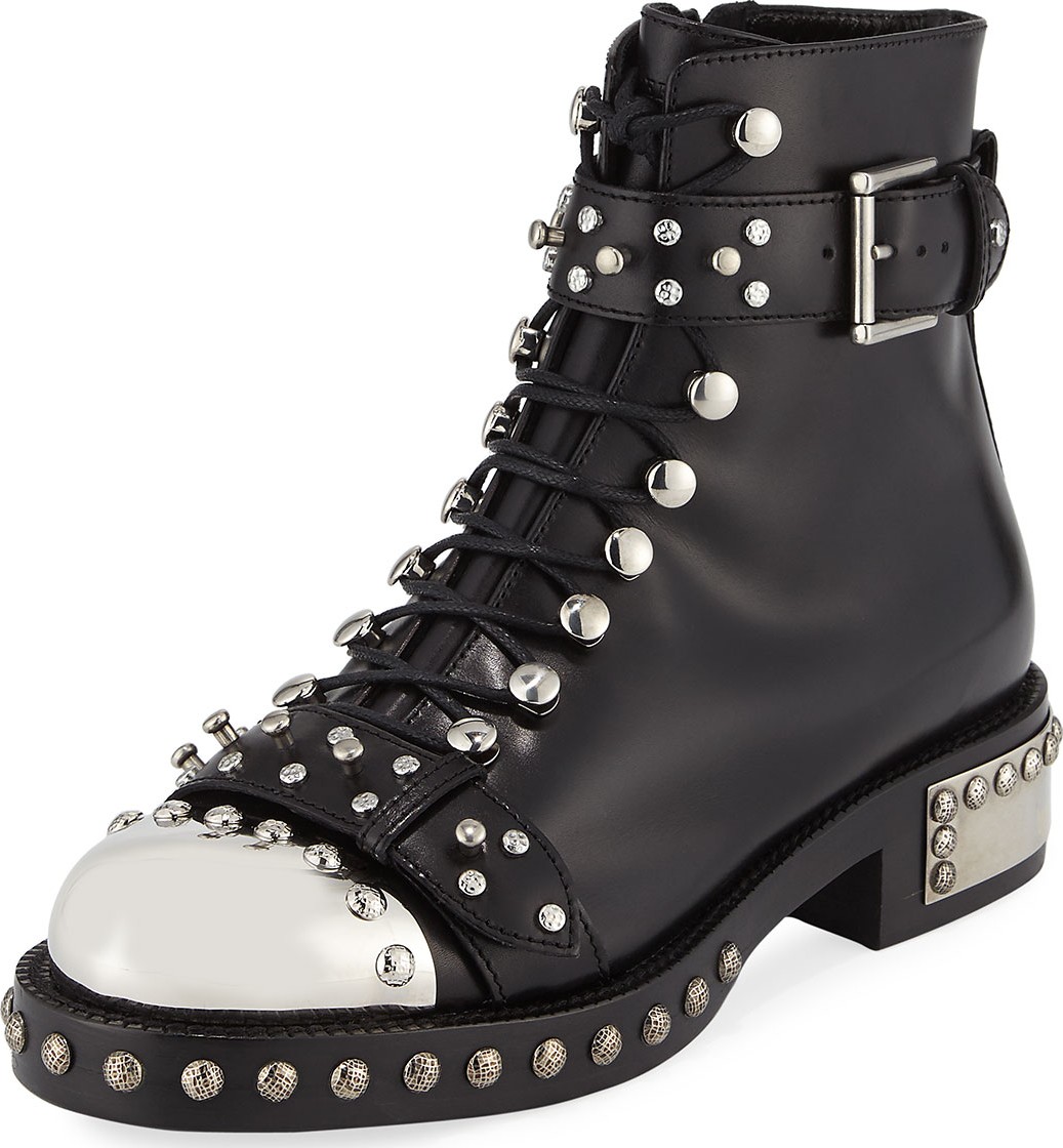 Alexander McQueen Studded Lace-Up Cap-Toe Boot, Black