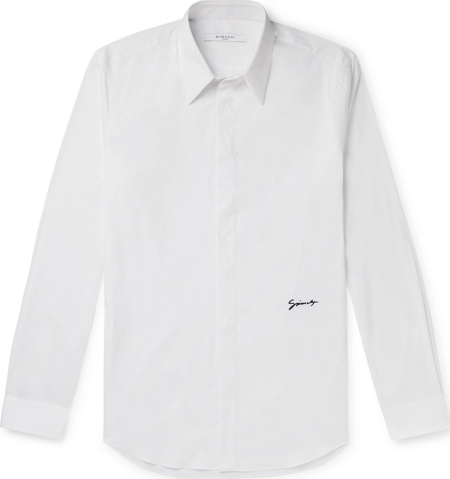 Givenchy Slim-Fit Logo-Embroidered Cotton-Blend Poplin Shirt