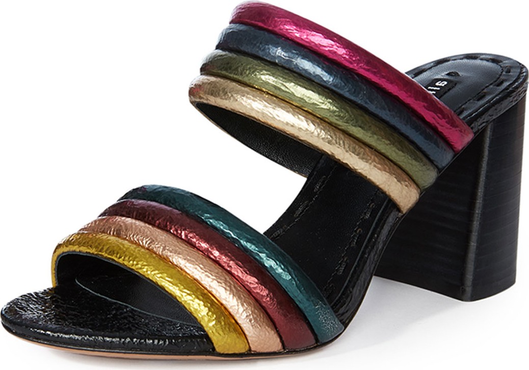 Alice + Olivia Lori Metallic Colorblock Slide Sandals