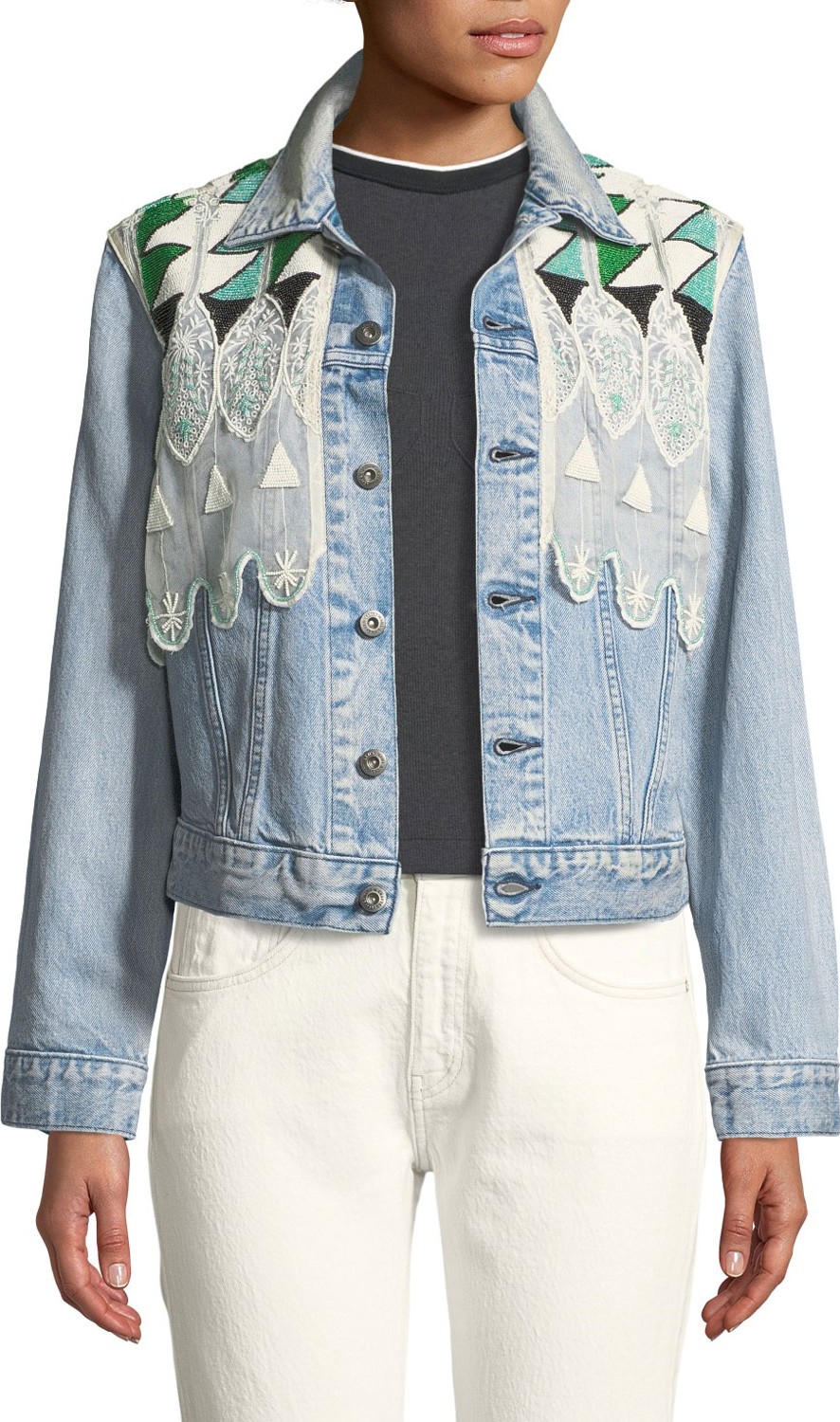 LEVI’S Boyfriend Denim Trucker Jacket w/ Embroidery
