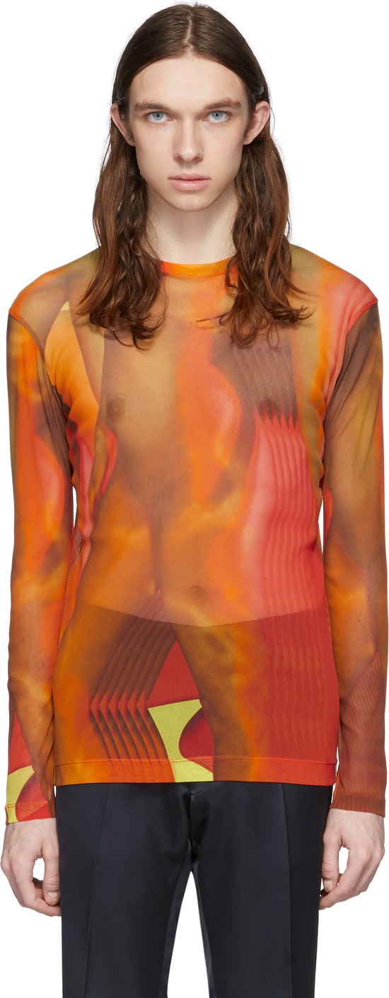 Dries Van Noten Orange & Red Mesh T-Shirt