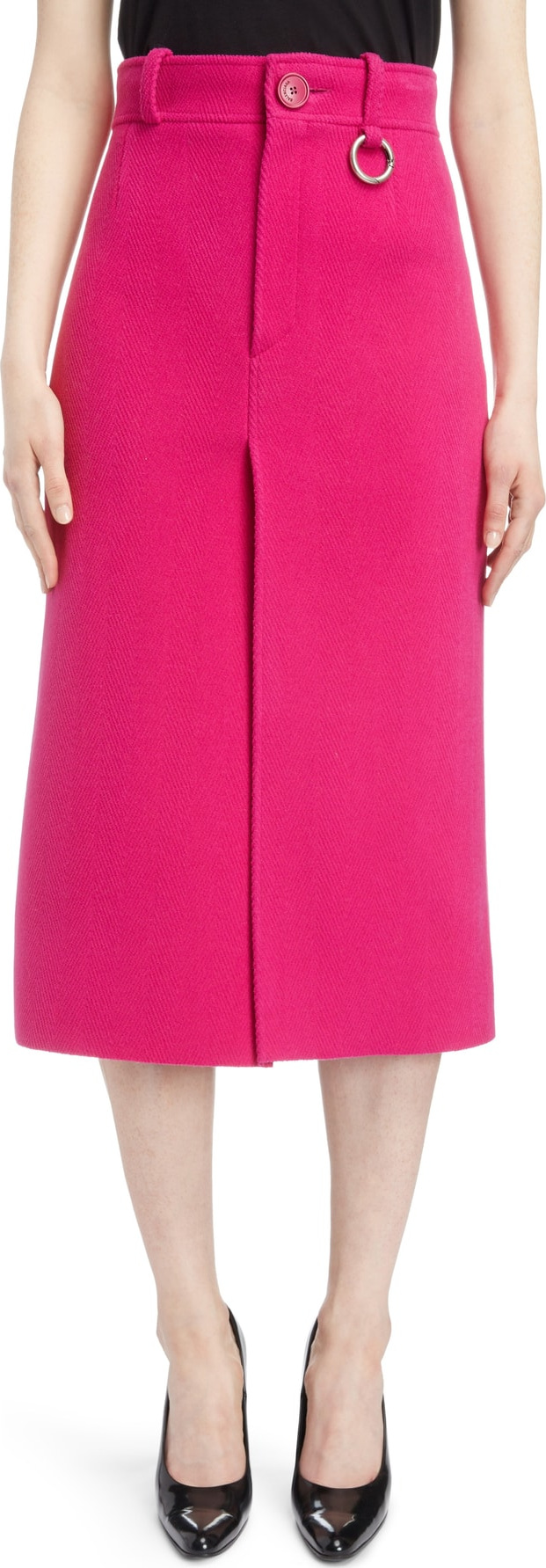 Balenciaga Herringbone Weave Wool Blend Pencil Skirt