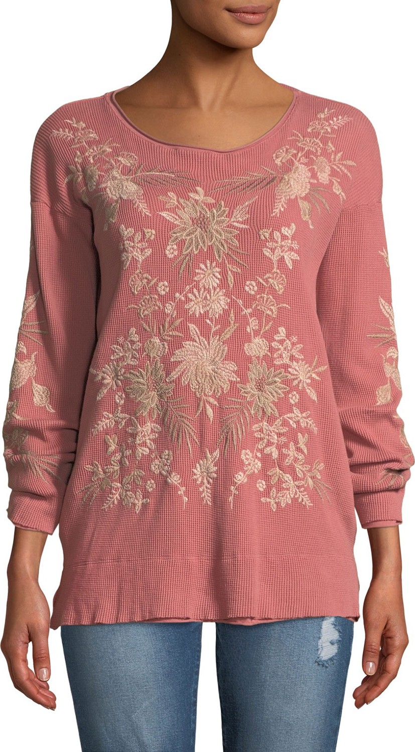 Johnny Was Othilia Thermal Floral-Embroidered Top