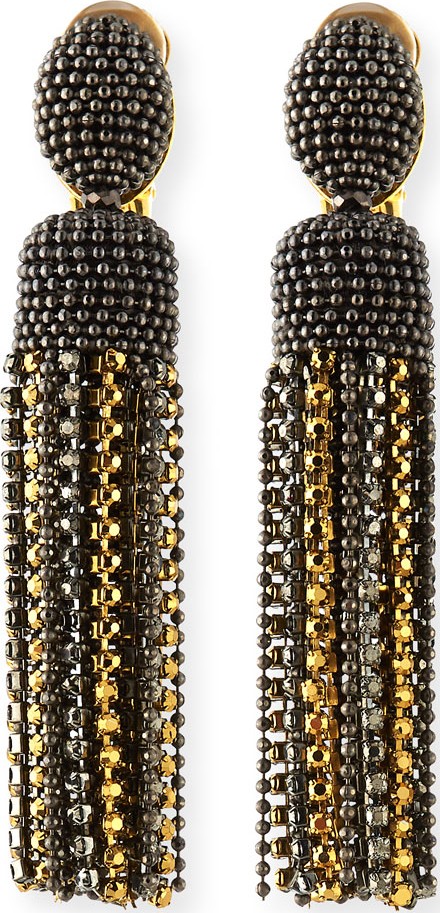 Oscar De La Renta Short Crystal Tassel Clip-On Earrings