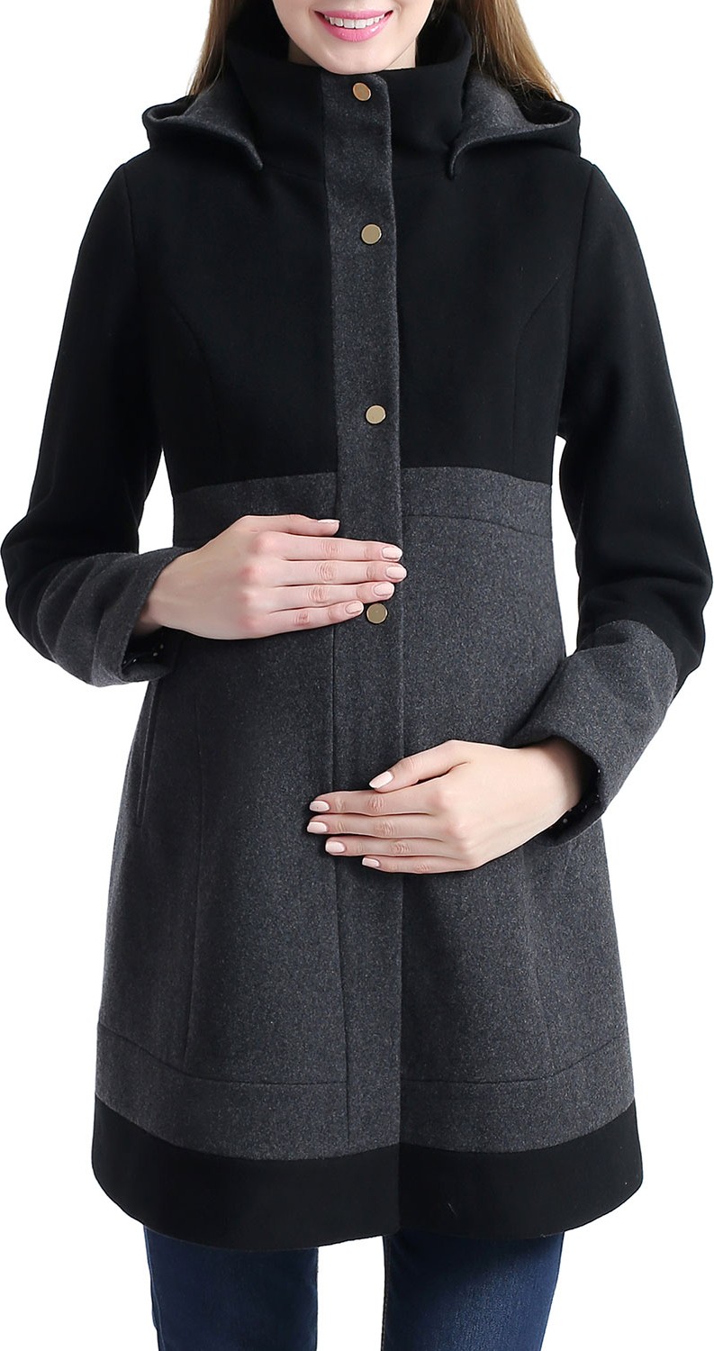 Kimi + Kai Maternity Tessa Wool-Blend Colorblock Coat with Hood