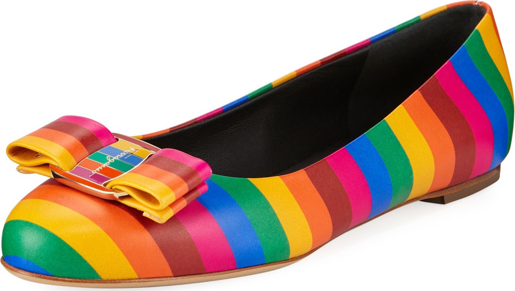 Salvatore Ferragamo Varina Rainbow Leather Bow Ballet Flats