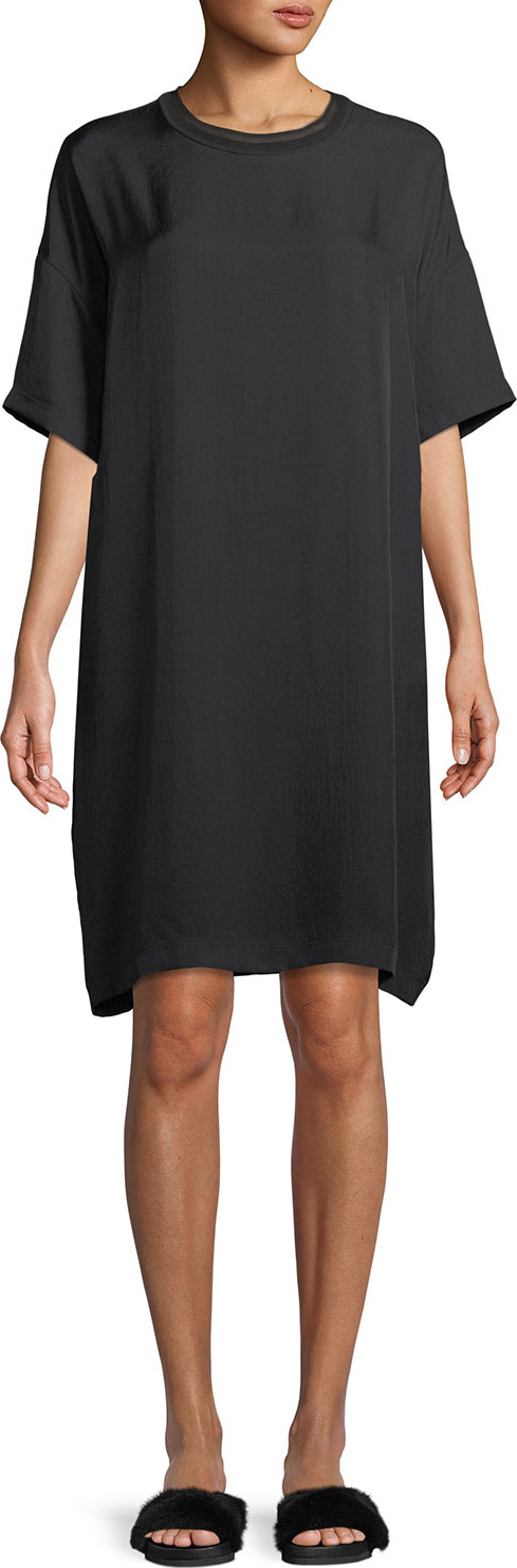 Vince Ribbed-Trim Short-Sleeve Shift Dress