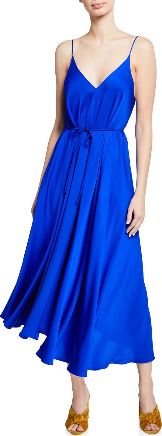 MILLY Ally V-Neck Sleeveless Tie-Waist Midi Dress
