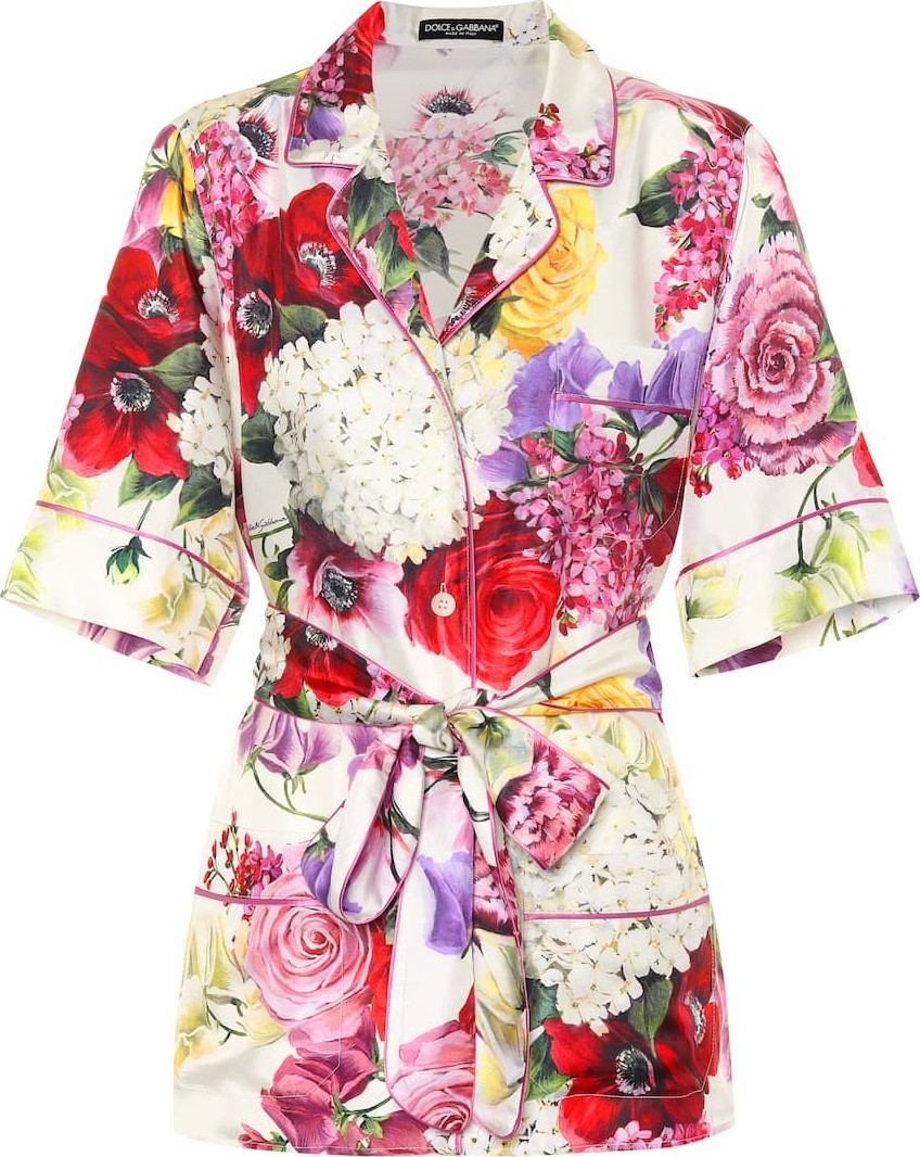 Dolce & Gabbana Floral-printed silk pajama top