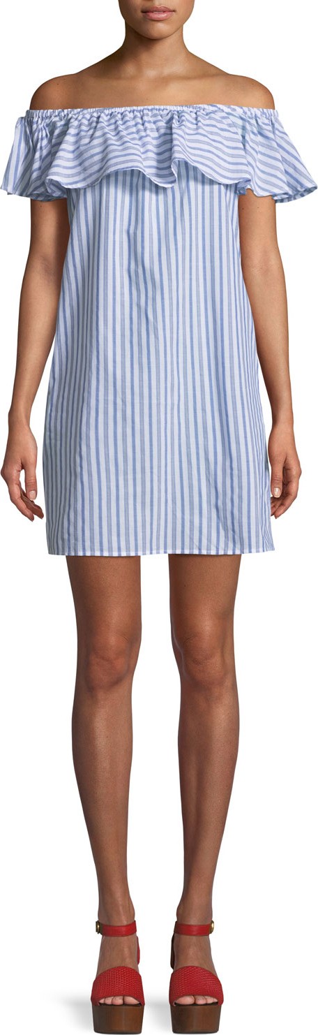 Tommy Bahama Ticking Stripe Off-Shoulder Ruffle Mini Dress