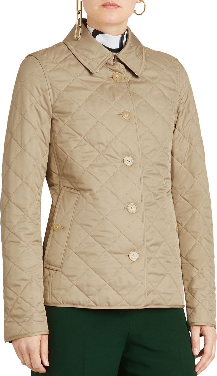 Burberry London England Frankby Diamond Quilted Button-Front Jacket