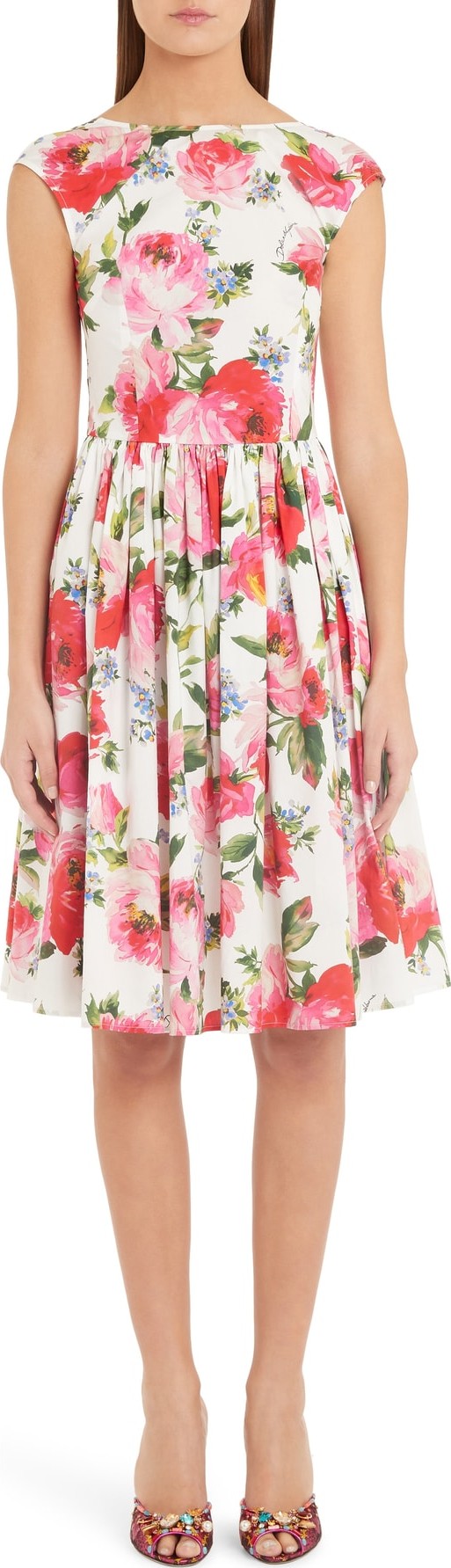 Dolce & Gabbana Floral Print Cotton Poplin Dress
