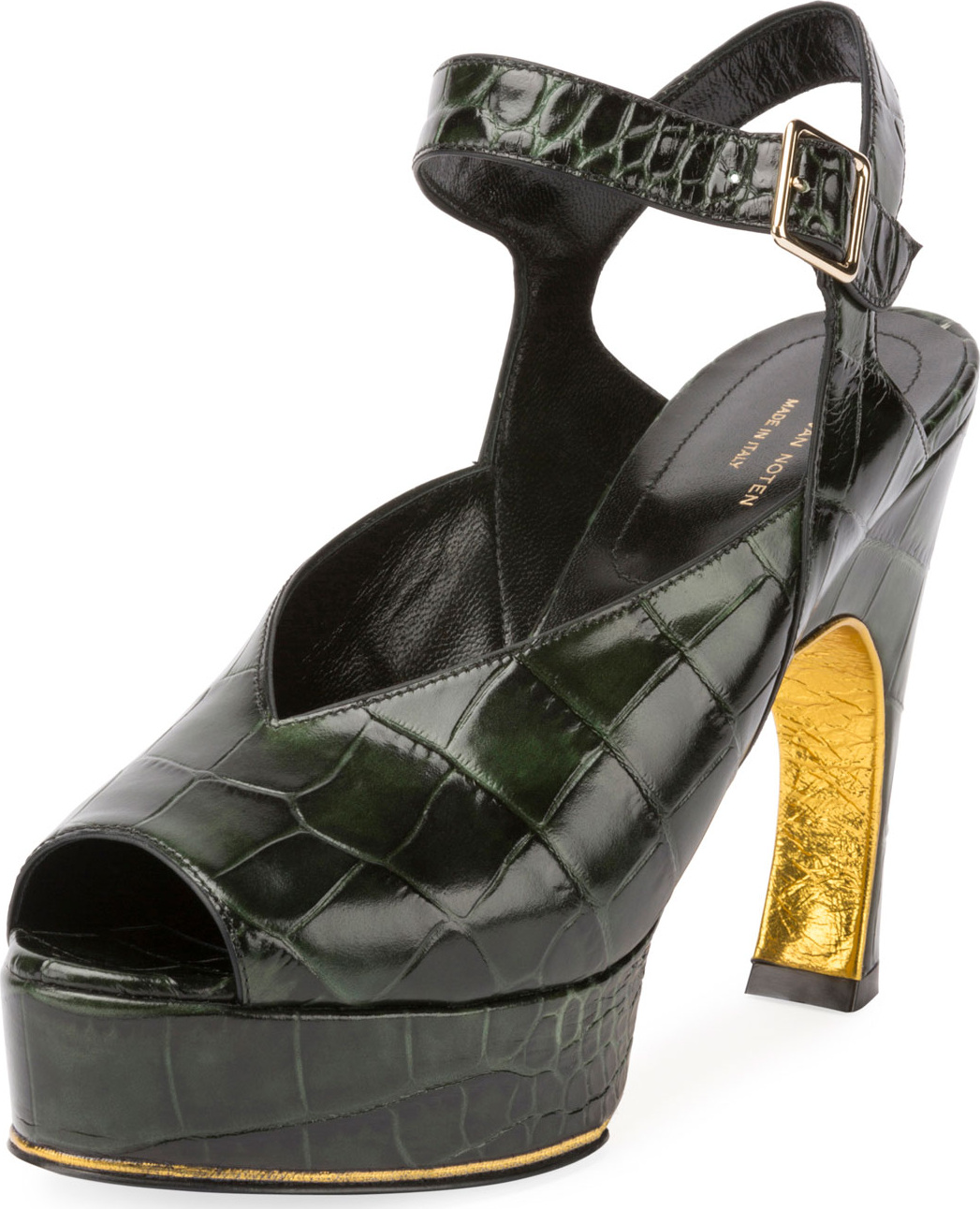 Dries Van Noten Asymmetric Croc-Print Platform Sandal