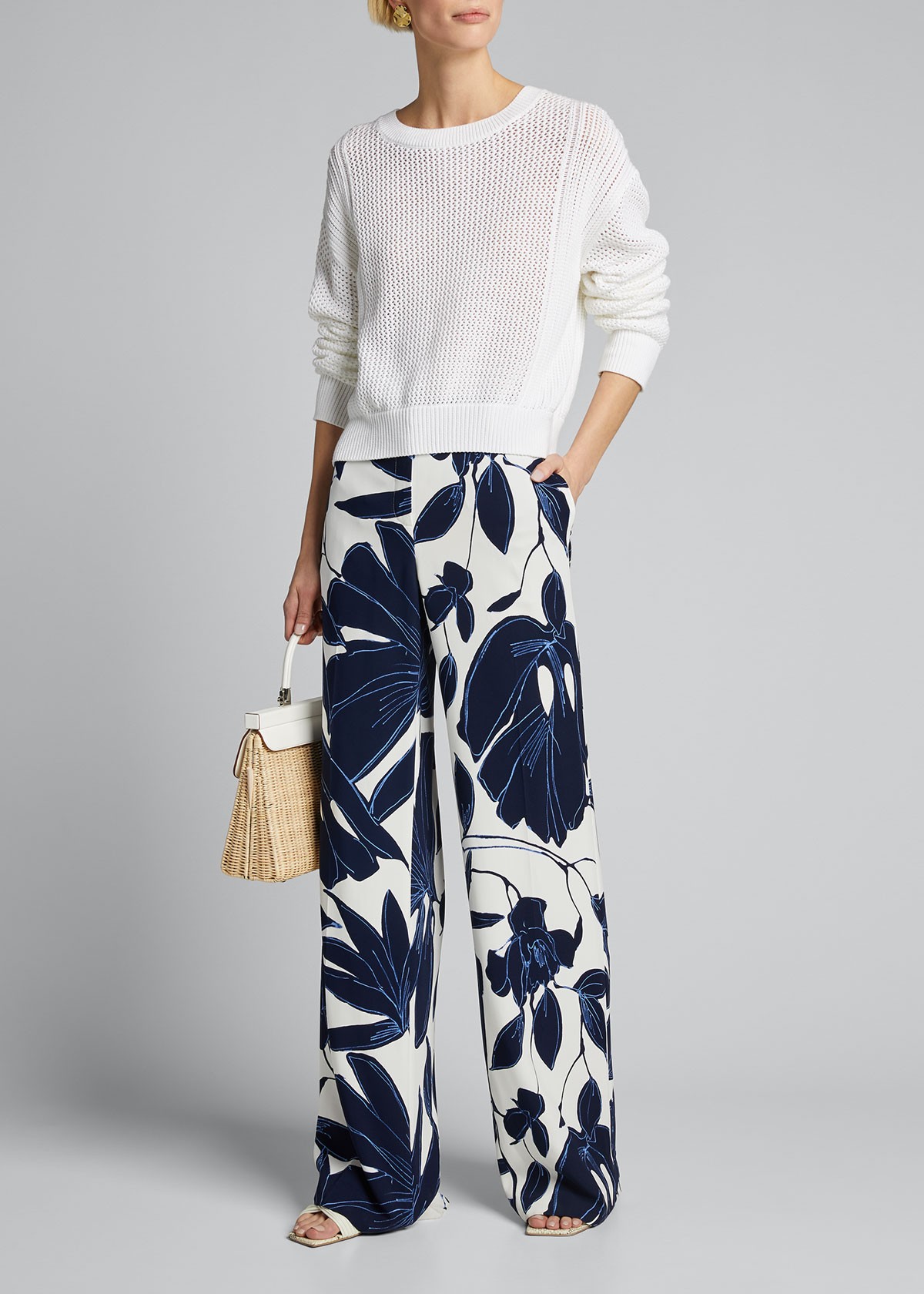 Lafayette 148 New York Dalton Botanical Print Wide-Leg Drape Cloth Pants