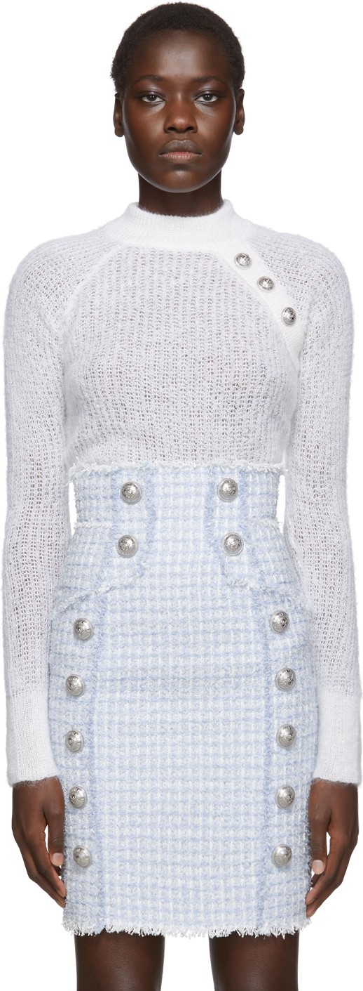 Balmain White Mohair Sweater