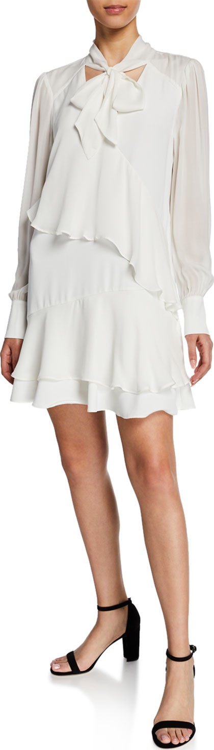Parker Kenji Tiered Chiffon Long-Sleeve Dress
