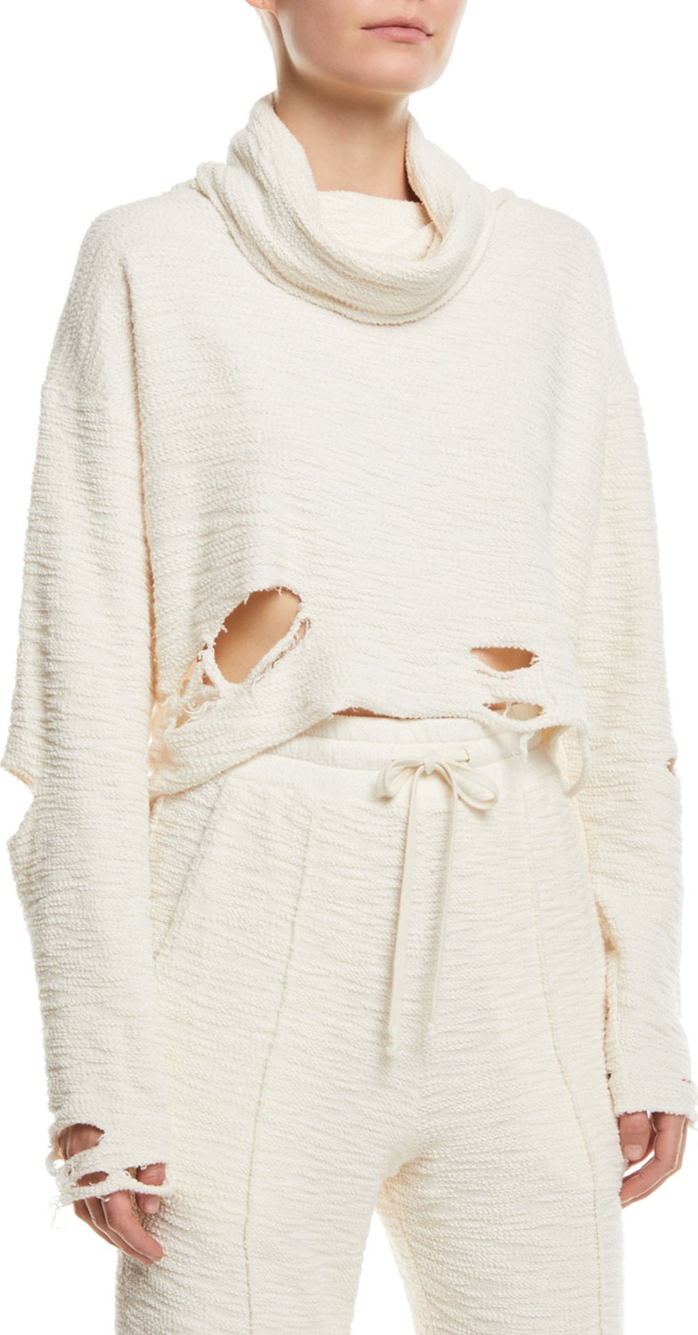 twenty Raines Slashed Turtleneck Textured-Jersey Sweatshirt
