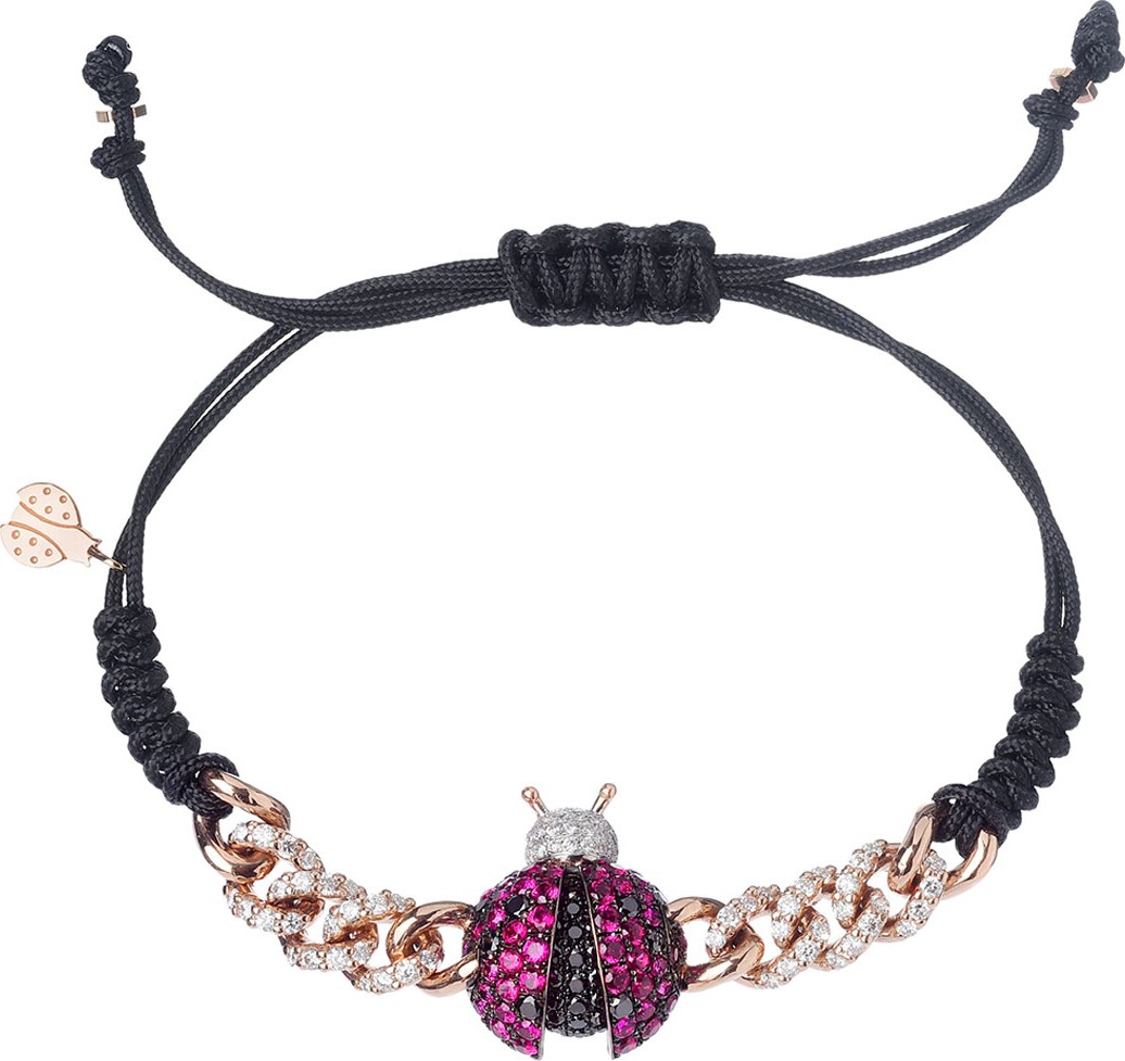 Pippo Perez 18k Ladybug Cord & Chain Bracelet w/ Diamonds & Rubies
