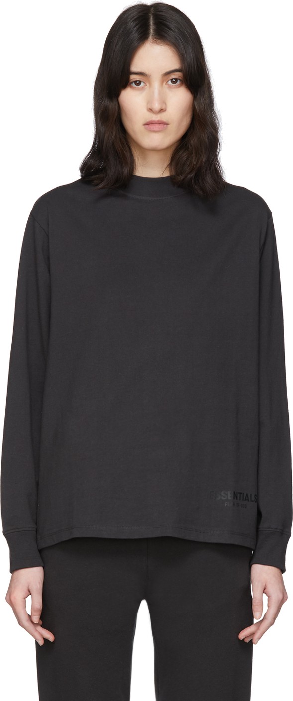 Essentials Black Reflective Logo Long Sleeve T-Shirt