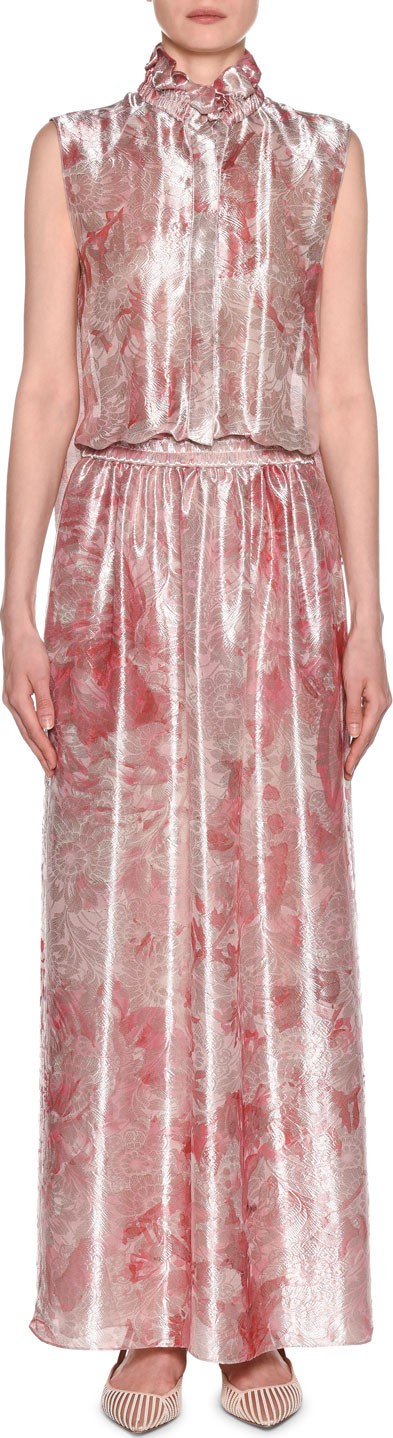 Giorgio Armani Sleeveless Mock-Neck Floral-Print Satin Gown