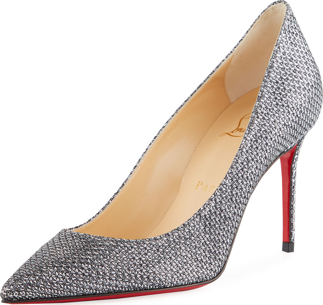 Christian Louboutin Decollete 554 Mid-Heel Metallic Fabric Red Sole Pumps