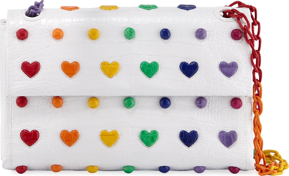 Nancy Gonzalez Rainbow Heart Crocodile Shoulder Bag