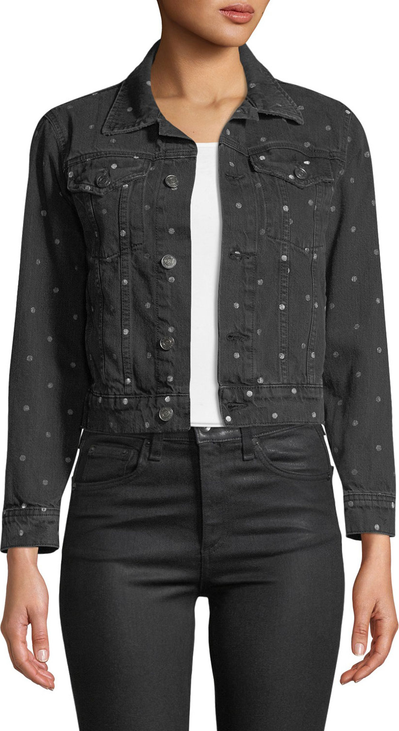 Current/Elliott The Baby Trucker Dot-Print Denim Jacket