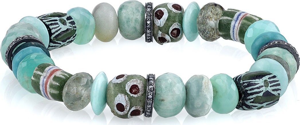 Sheryl Lowe 10mm Beaded Bracelet with Diamonds, Blue Mix