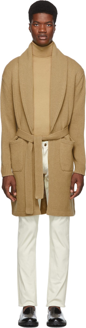 Ralph Lauren Purple Label Tan Wool & Cashmere Cardigan