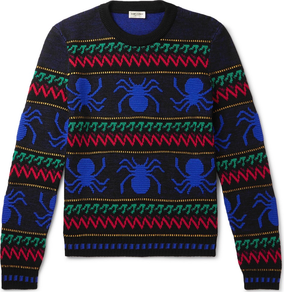 Saint Laurent Slim-Fit Spider-Intarsia Wool Sweater