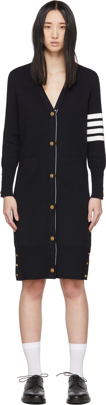 Thom Browne Navy Milano Stitch 4-Bar Long Cardigan