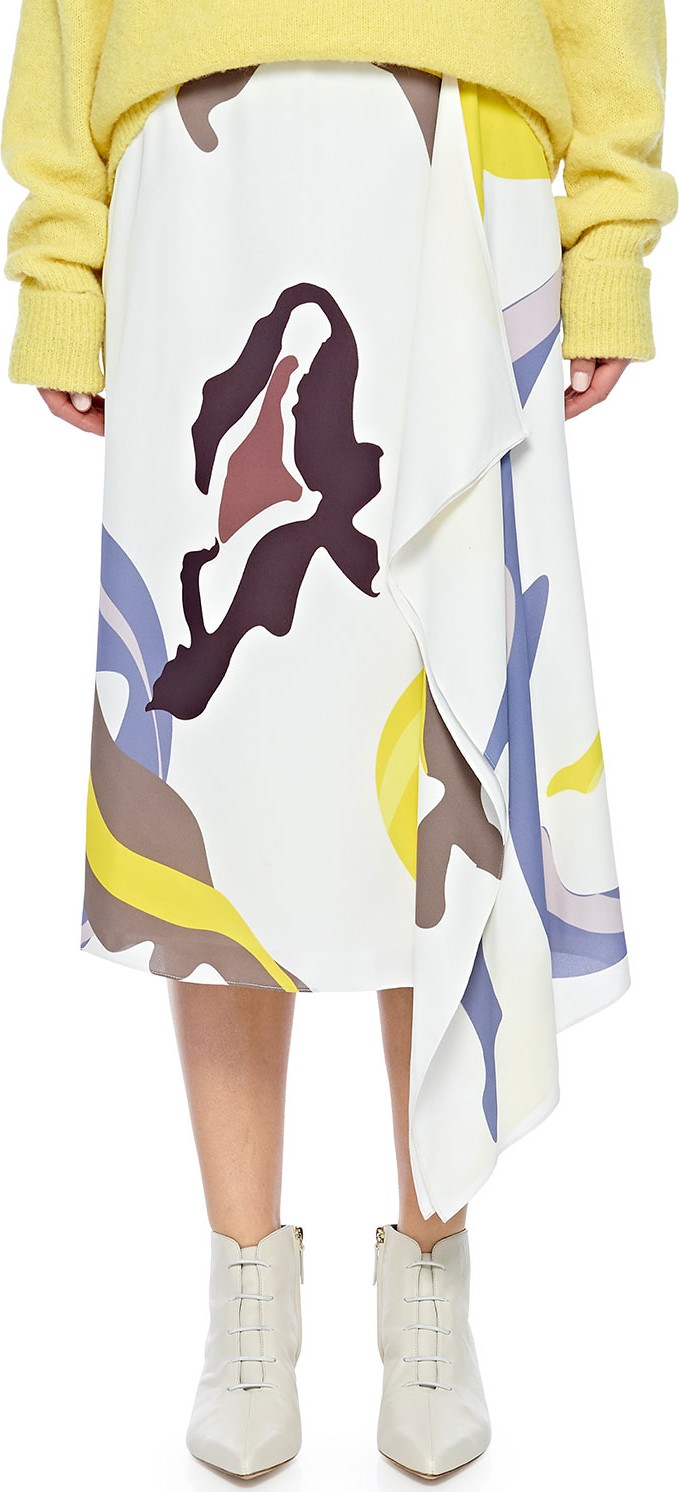 Tibi Ant Farm Printed Asymmetrical Midi Skirt