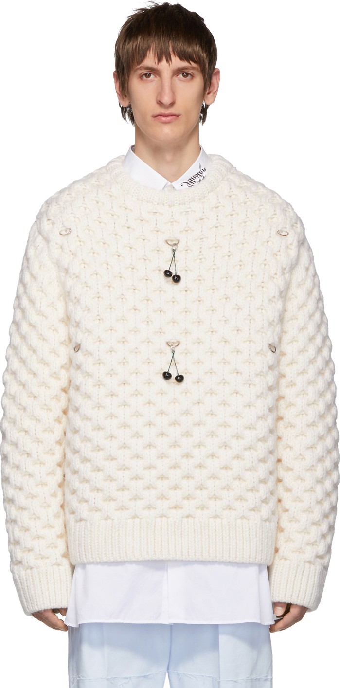 Raf Simons White Wool Honey Stitch Sweater