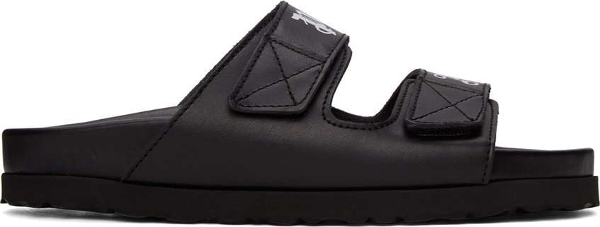 Palm Angels Black Leather Logo Sandals