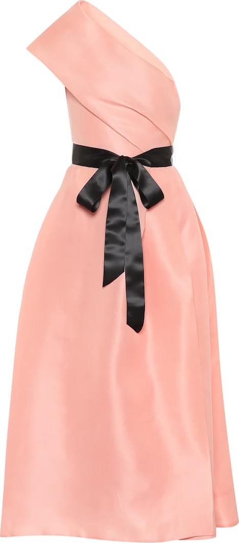 Monique Lhuillier One-shoulder silk satin gown