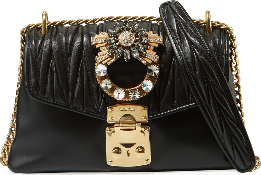 Miu Miu Coffer Jeweled Quilted Leather Shoulder Bag