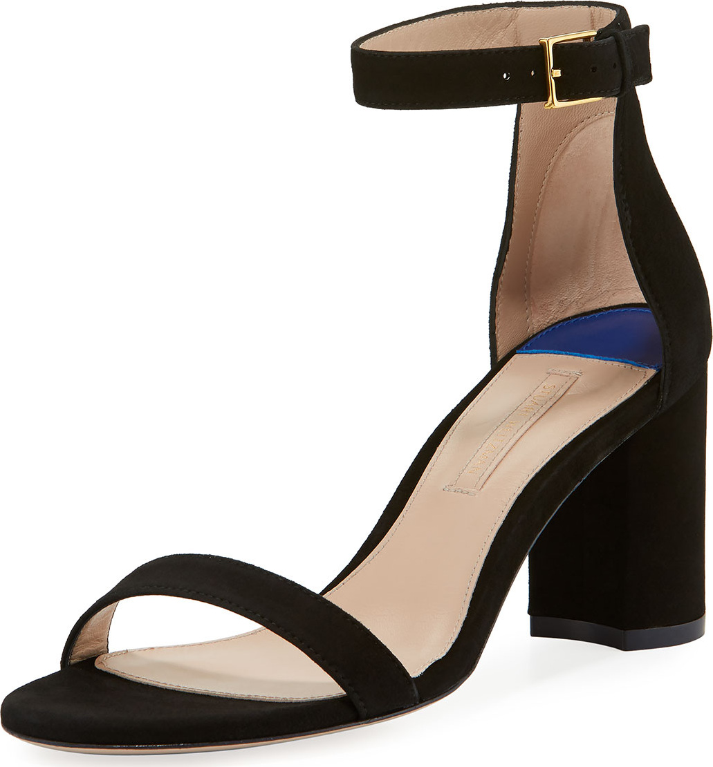 Stuart Weitzman 75LESSNUDIST Suede Block-Heel City Sandals