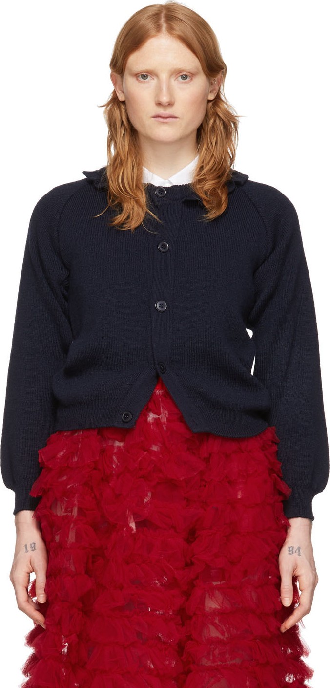 Comme Des Garçons Girl Navy Lochaven Of Scotland Edition Ruffle Neck Cardigan