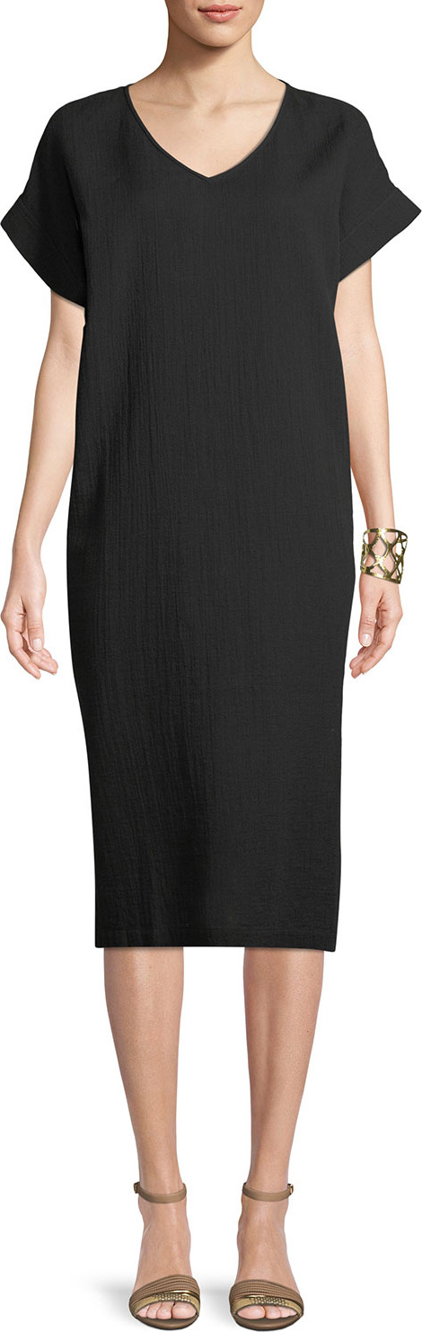 Eileen Fisher Cotton Gauze V-Neck Shift Dress