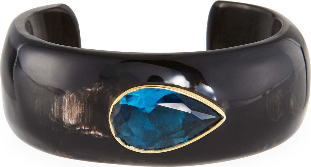 Ashley Pittman Horn Cuff Bracelet with Blue Spinel Teardrop Stone