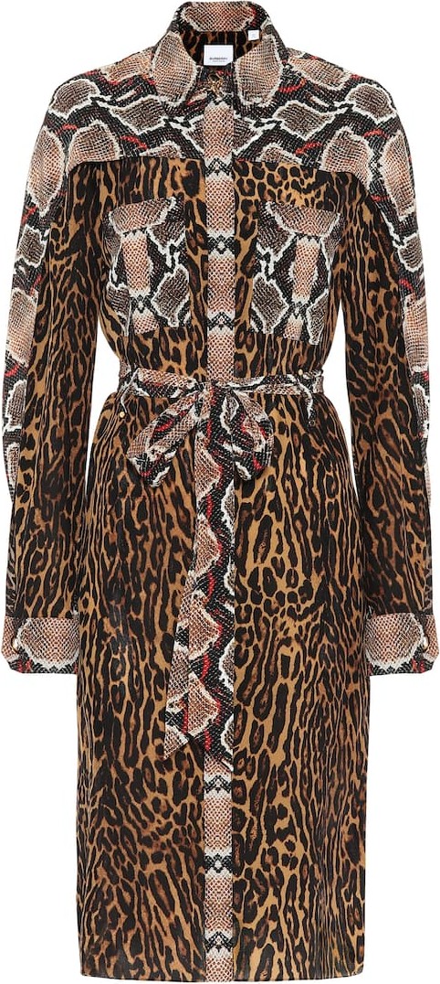 Burberry London England Animal-print silk shirt dress