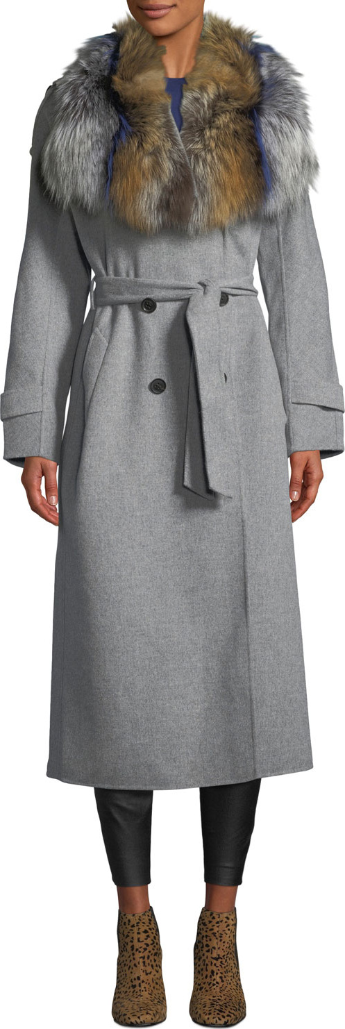 Mackage Blair Wool Coat w/ Two-Tone Fur Collar