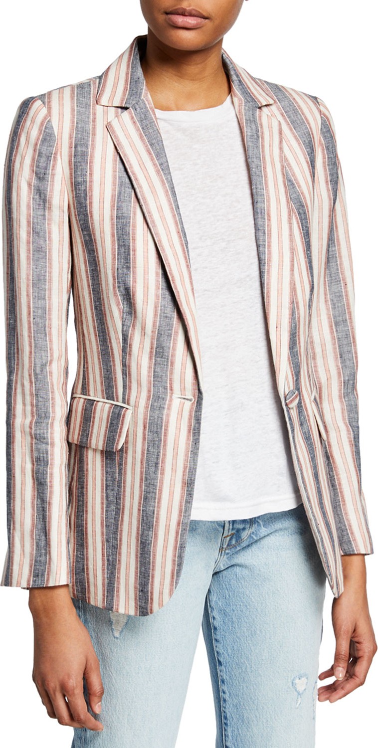 FRAME DENIM Striped Linen Single-Button Blazer