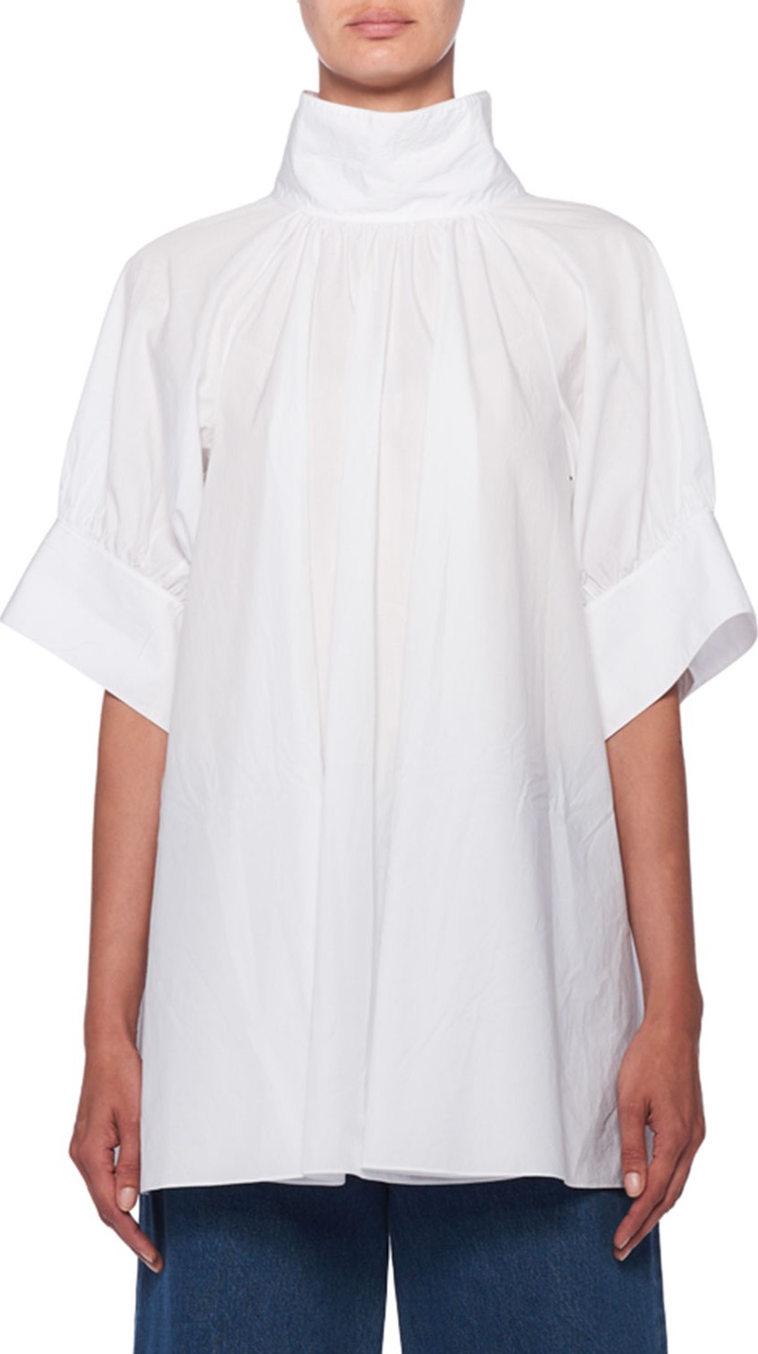 THE ROW Abel Stand-Collar Short-Sleeve Poplin Blouse