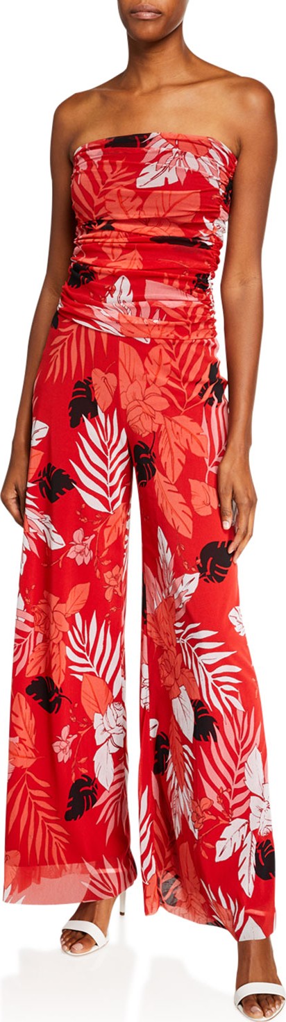 Fuzzi Pink Floral-Print Bandeau Jumpsuit