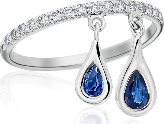 Maria Canale Dangling Sapphire Teardrop Ring with Diamonds, Size 5.5
